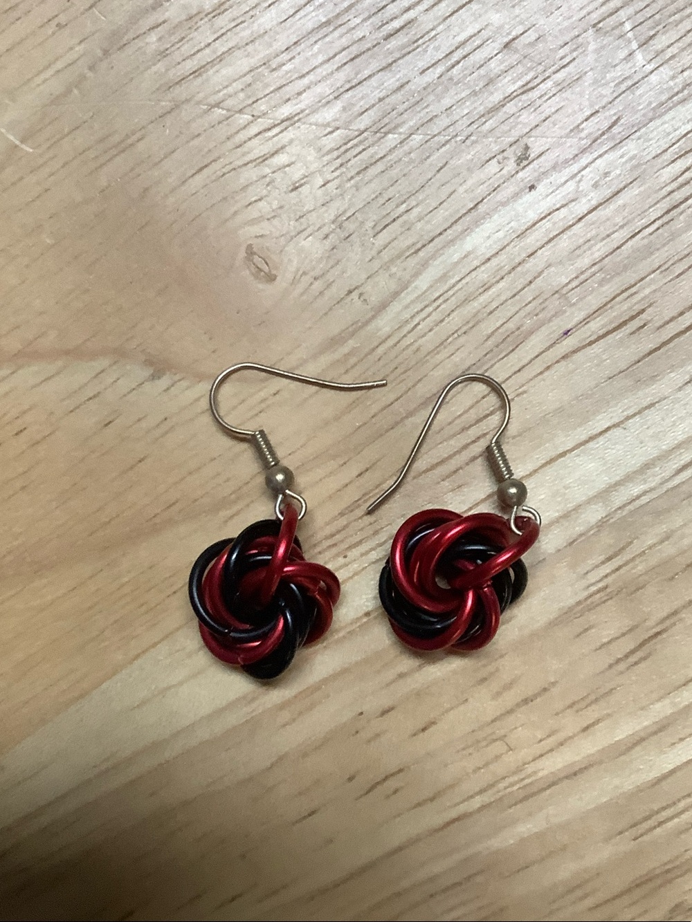 Hand Crafted Red and Black Intertwined Knot Earrings